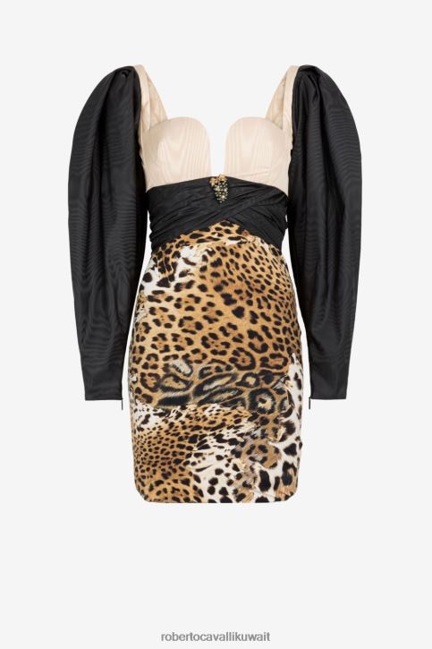 Roberto Cavalli نحيف موضة فستان قصير بطبعة جلد الفهد ملابس 4H40H61