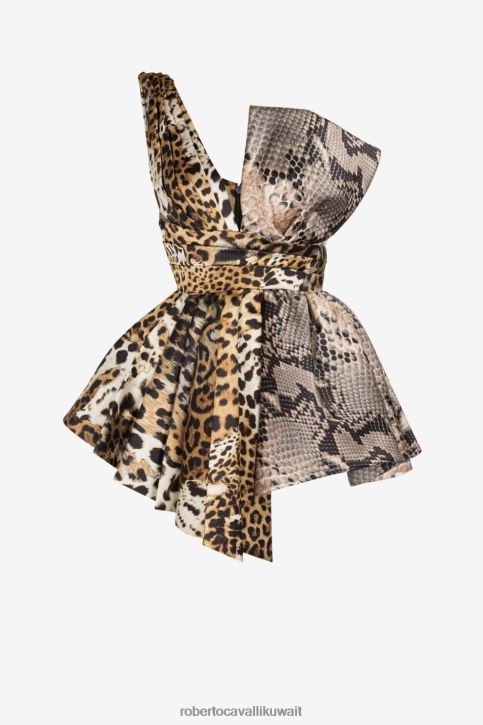 Roberto Cavalli نحيف أنيق فستان قصير واسع بطبعة جلد الفهد ملابس 4H40H62