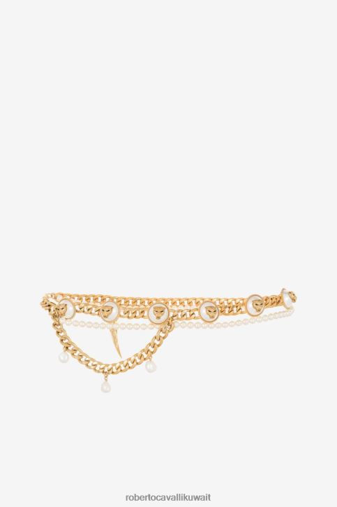 Roberto Cavalli نحيف المنصة الذهبية حزام سلسلة رأس النمر مُكَمِّلات 4H40H640
