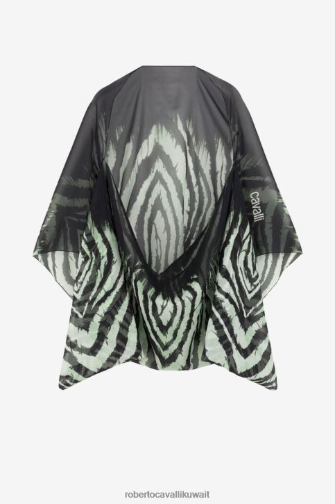 Roberto Cavalli نحيف أسود/أخضر فاتح كيب حرير بطبعة الحرية مُكَمِّلات 4H40H658