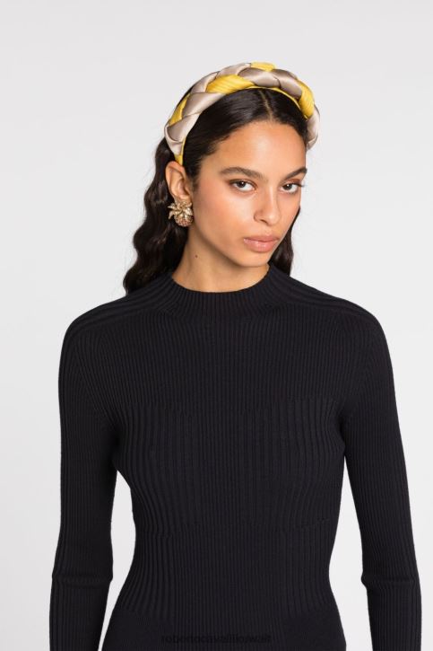 Roberto Cavalli نحيف العاج / الأسود عصابة رأس بتفاصيل جديلة مُكَمِّلات 4H40H659