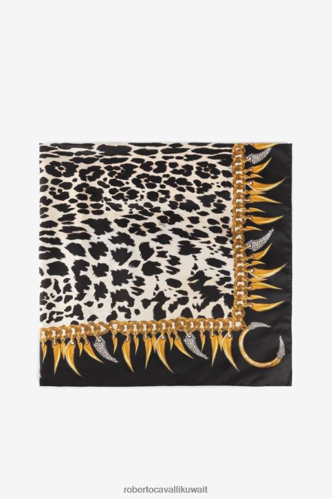 Roberto Cavalli نحيف أنيق وشاح حريري بطبعات جاكوار مُكَمِّلات 4H40H662