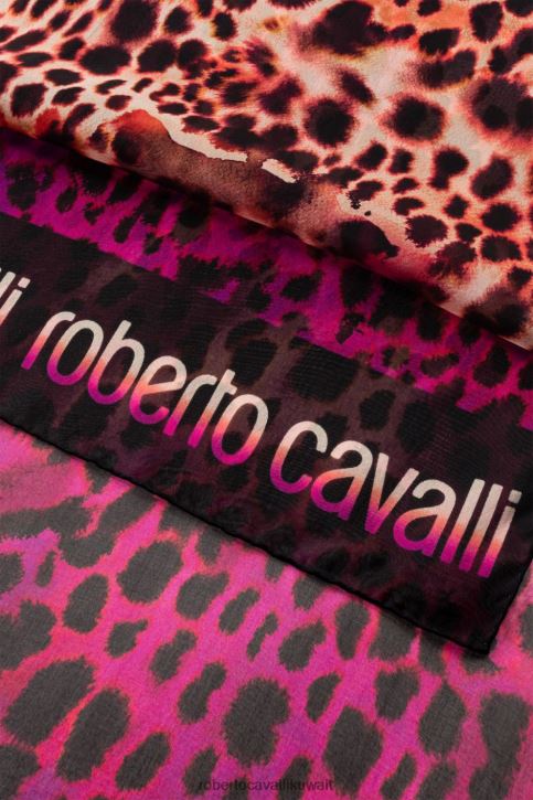 Roberto Cavalli نحيف أنيق وشاح حريري بطبعات جاكوار مُكَمِّلات 4H40H662