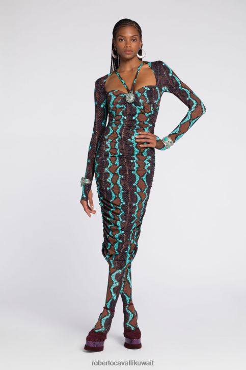Roberto Cavalli نحيف رشيقة فستان بوديكون ميدي بطبعات رخامية ملابس 4H40H6