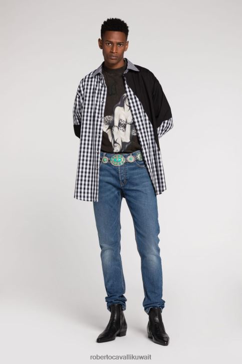 Roberto Cavalli نحيف ورنيش فضي وأسود قلم برأس كروي مُكَمِّلات 4H40H718