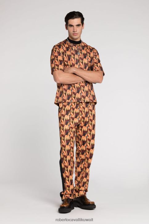 Roberto Cavalli رجال أسود تي شيرت قطن بطبعة جرافيك ملابس 4H40H720