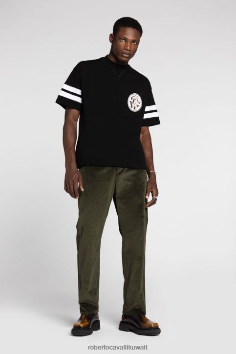 Roberto Cavalli رجال أسود تيشيرت قطن بطبعة شعار الماركة ملابس 4H40H722