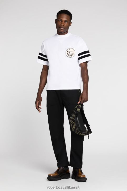 Roberto Cavalli رجال أسود تيشيرت قطن بطبعة ثعبان مرآة ملابس 4H40H723