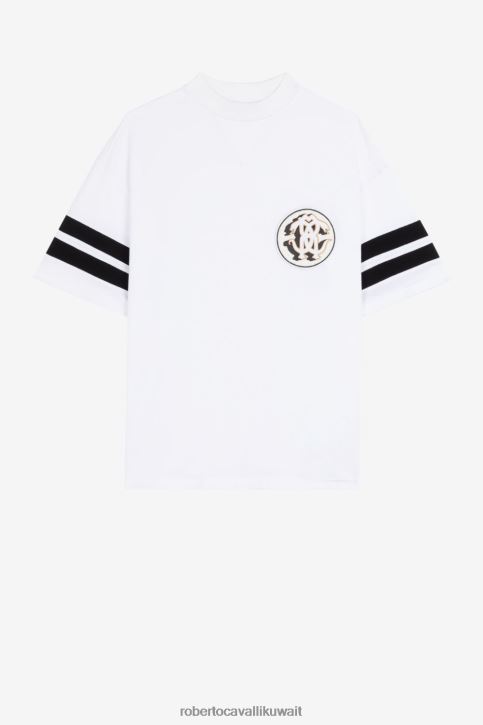 Roberto Cavalli رجال البصرية الأبيض تيشيرت قطن بطبعة ثعبان مرآة ملابس 4H40H724