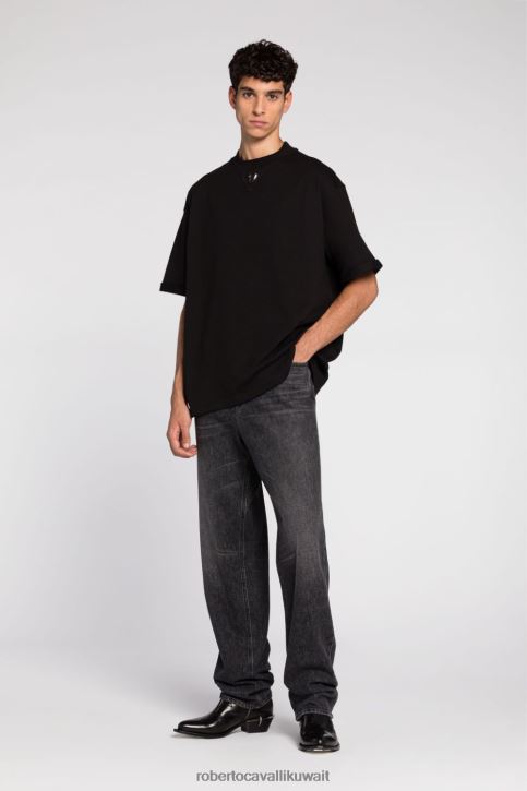 Roberto Cavalli رجال البصرية الأبيض تيشيرت قطن بطبعة ثعبان مرآة ملابس 4H40H724