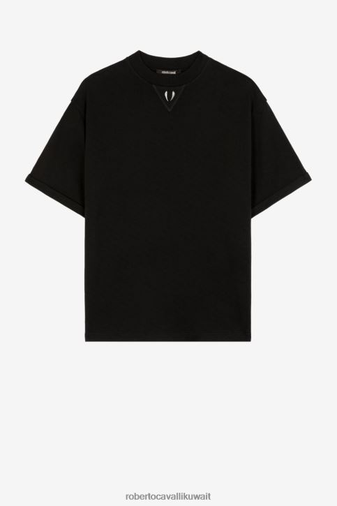 Roberto Cavalli رجال أنيق تيشيرت قطن بتفاصيل أسنان النمر ملابس 4H40H725