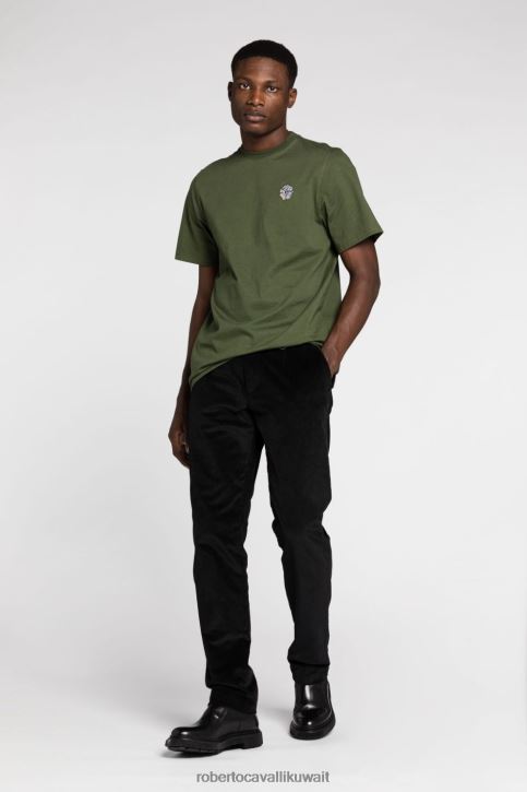 Roberto Cavalli رجال أسود تيشيرت قطن بطبعة ثعبان مرآة ملابس 4H40H726