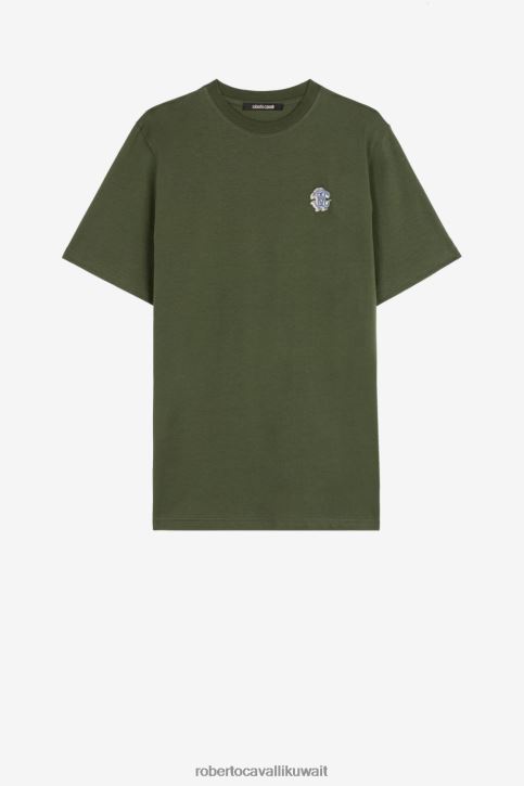 Roberto Cavalli رجال البصرية الأبيض تيشيرت قطن بتطريز جلد الثعبان ملابس 4H40H727