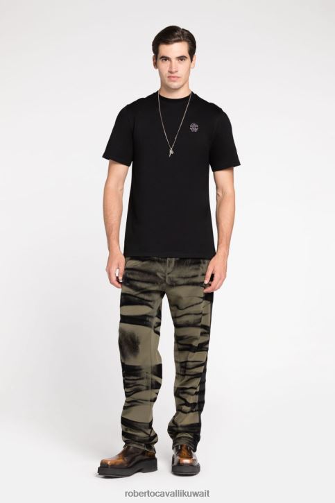 Roberto Cavalli رجال البصرية الأبيض تيشيرت قطن بتطريز جلد الثعبان ملابس 4H40H727