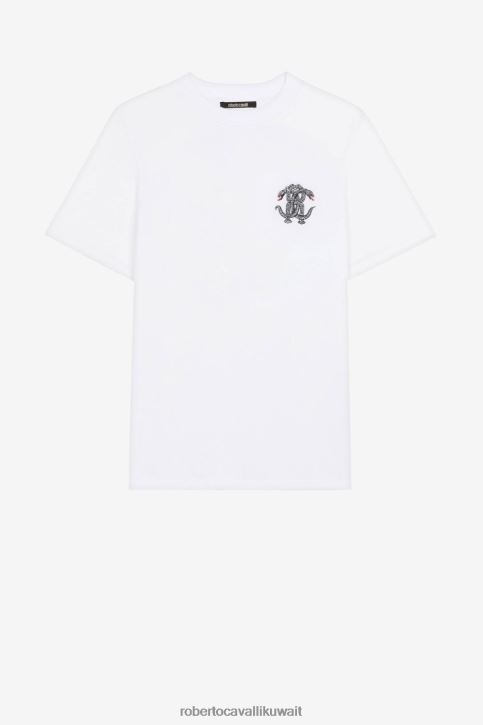 Roberto Cavalli رجال أنيق تيشيرت بطبعة مونوغرام ونقش ثعبان ملابس 4H40H729