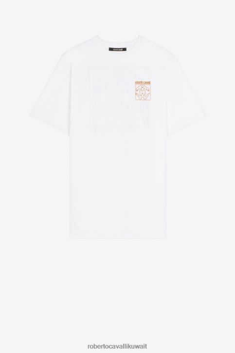 Roberto Cavalli رجال البصرية الأبيض تيشيرت قطن بطبعة ثعبان مرآة ملابس 4H40H733