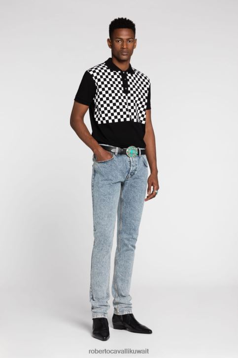 Roberto Cavalli رجال البصرية الأبيض تيشيرت قطن مزين بأسنان النمر ملابس 4H40H735