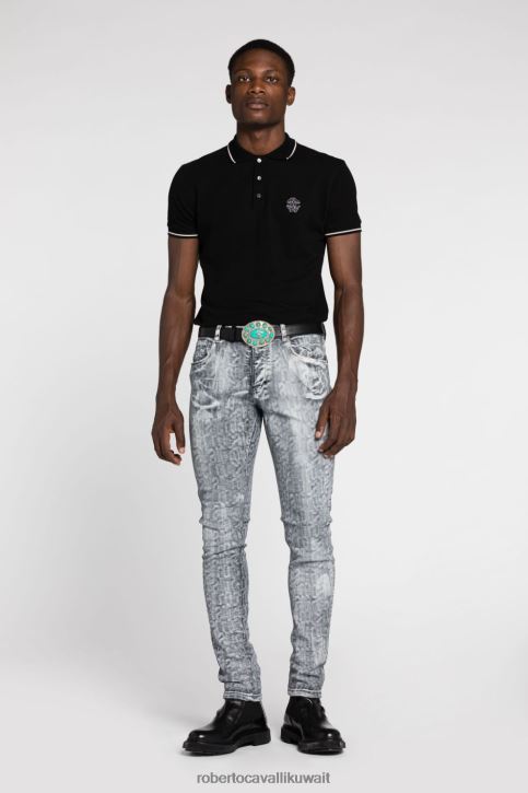 Roberto Cavalli رجال أسود قميص بولو من القطن ملابس 4H40H736