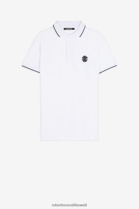 Roberto Cavalli رجال أبيض قميص بولو من القطن بطبعة ثعبان ملابس 4H40H738