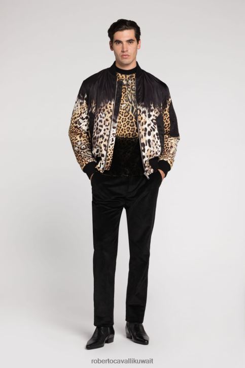 Roberto Cavalli رجال أخضر تيشيرت قطن بطبعة شعار الماركة ملابس 4H40H739