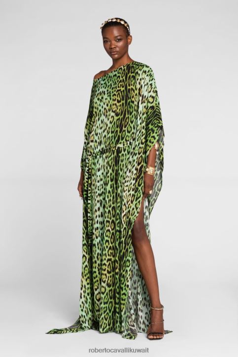 Roberto Cavalli نحيف موضة فستان بحمالة عنق بطبعة جلد الفهد ملابس 4H40H73