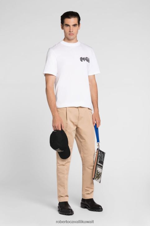 Roberto Cavalli رجال طبيعي تيشيرت قطن بطبعة جاكوار ملابس 4H40H740