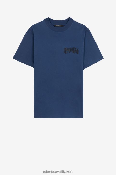 Roberto Cavalli رجال رشيقة تيشيرت بشعار مطرز ملابس 4H40H743