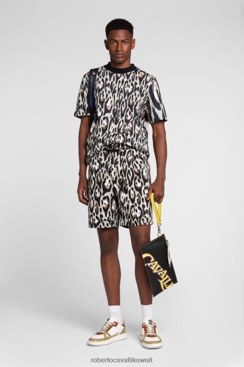 Roberto Cavalli رجال رشيقة تيشيرت بشعار مطرز ملابس 4H40H743