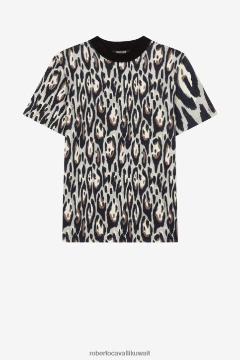 Roberto Cavalli رجال رشيقة تي شيرت بطبعة الفهد ملابس 4H40H744