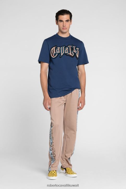 Roberto Cavalli رجال أنيق تيشيرت بطبعة شعار ملابس 4H40H745