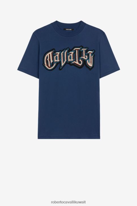 Roberto Cavalli رجال أنيق تيشيرت قطن بطبعة شعار ملابس 4H40H746