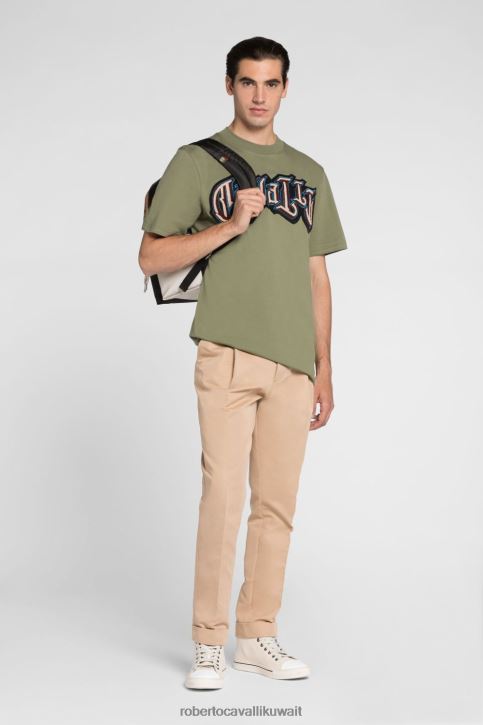 Roberto Cavalli رجال أنيق تيشيرت قطن بطبعة شعار ملابس 4H40H746