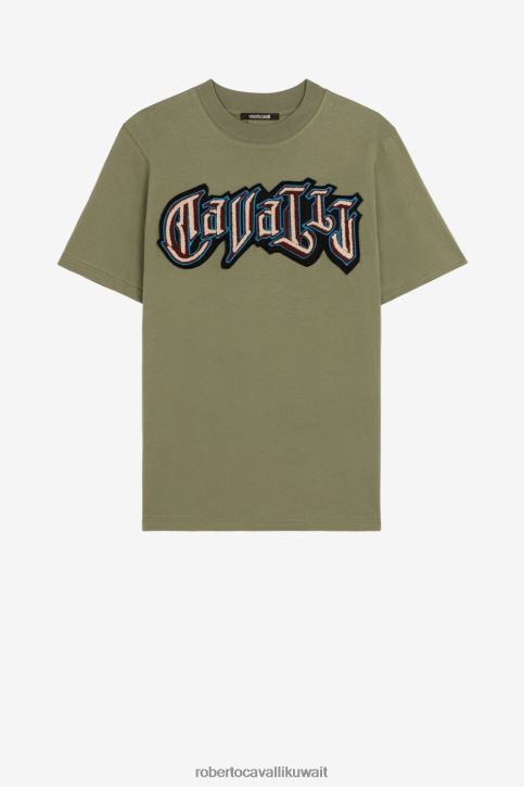 Roberto Cavalli رجال أنيق تيشيرت قطن بطبعة شعار ملابس 4H40H747