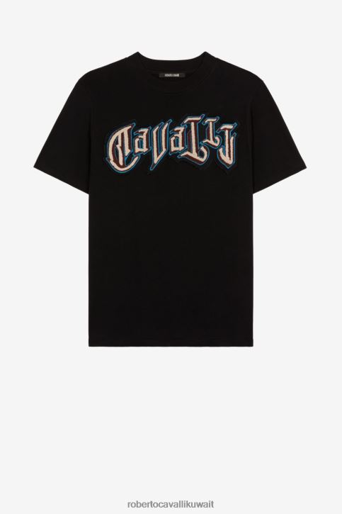 Roberto Cavalli رجال رشيقة تيشيرت قطن بطبعة شعار ملابس 4H40H748