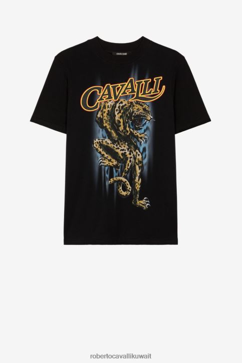 Roberto Cavalli رجال أنيق تي شيرت بطبعة النمر ملابس 4H40H751