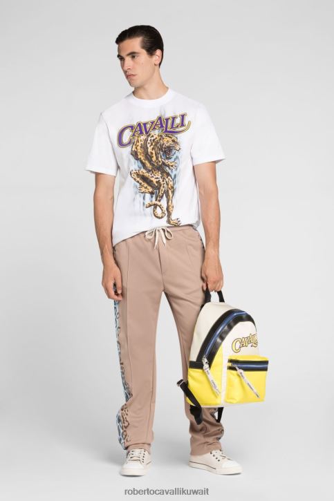Roberto Cavalli رجال أنيق تي شيرت بطبعة النمر ملابس 4H40H751