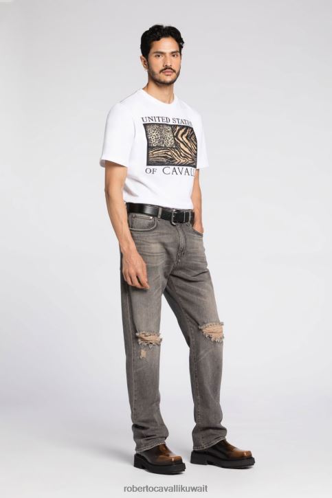 Roberto Cavalli رجال رشيقة تيشيرت بطبعة النمر ملابس 4H40H752