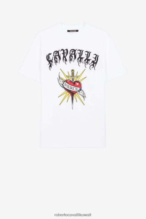 Roberto Cavalli رجال أنيق تيشيرت قصير الأكمام بطباعة شرسة ملابس 4H40H755