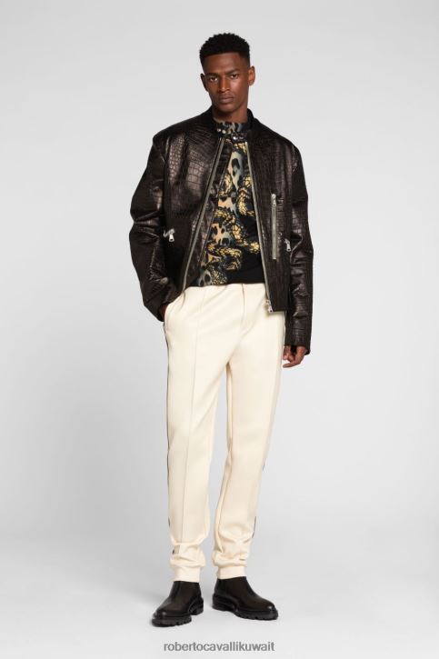 Roberto Cavalli رجال أنيق تيشيرت قصير الأكمام بطباعة شرسة ملابس 4H40H755