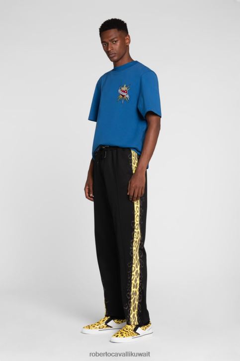 Roberto Cavalli رجال أنيق تيشيرت قطن بطبعة جلد الثعبان ملابس 4H40H760