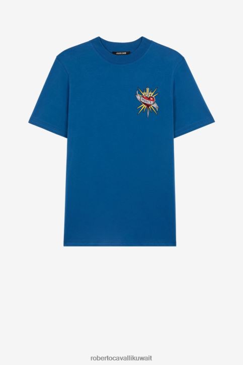 Roberto Cavalli رجال موضة تيشيرت قطن مطرز ملابس 4H40H761
