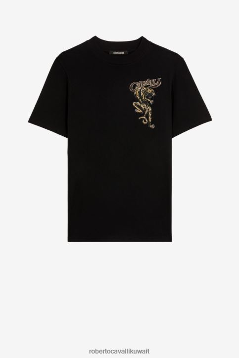 Roberto Cavalli رجال موضة تيشيرت قطن بطبعة شعار ملابس 4H40H762