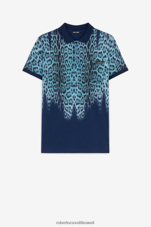 Roberto Cavalli رجال أنيق قميص بولو قطن بطبعة جلد الفهد ملابس 4H40H767