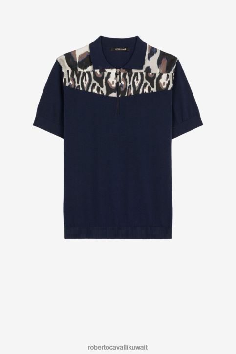 Roberto Cavalli رجال أنيق قميص بولو بطبعة الفهد ملابس 4H40H768