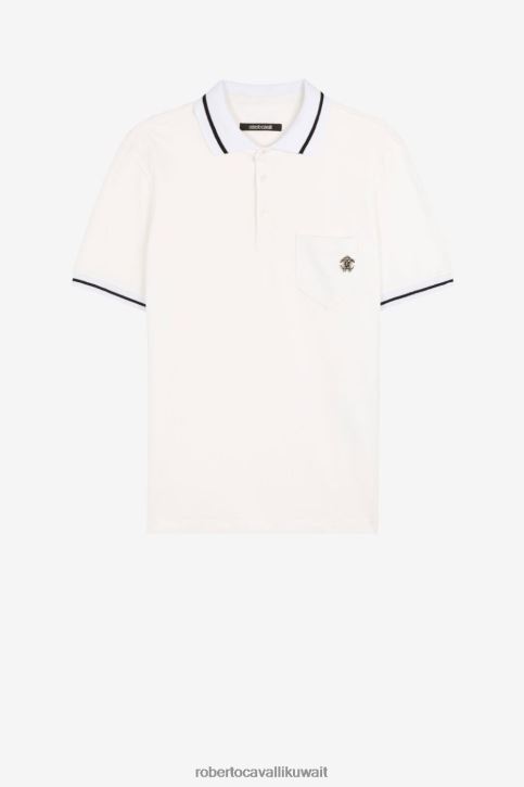 Roberto Cavalli رجال البصرية الأبيض قميص بولو ثعبان مرآة ملابس 4H40H770