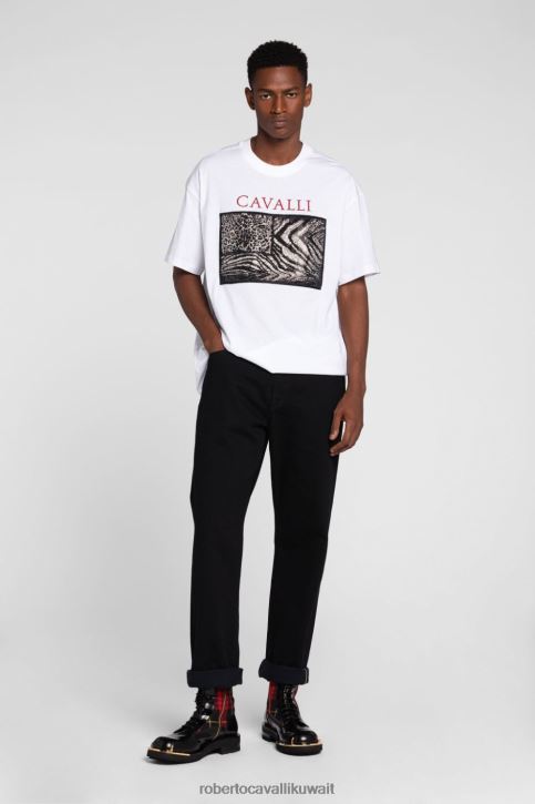 Roberto Cavalli رجال البصرية الأبيض قميص بولو ثعبان مرآة ملابس 4H40H770