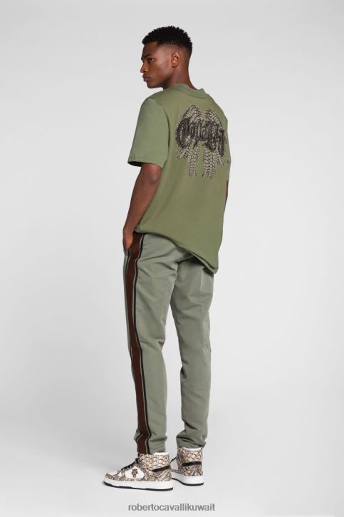 Roberto Cavalli رجال أسود تيشيرت قطن مطرز بشعار الماركة ملابس 4H40H774