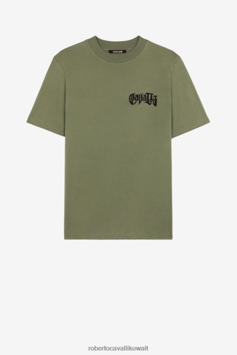Roberto Cavalli رجال رشيقة تيشيرت بشعار مطرز ملابس 4H40H775
