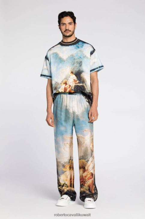 Roberto Cavalli رجال رشيقة تيشيرت بشعار مطرز ملابس 4H40H775