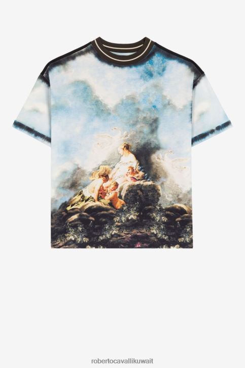Roberto Cavalli رجال أنيق تي شيرت قطن بطبعة رسم ملابس 4H40H776